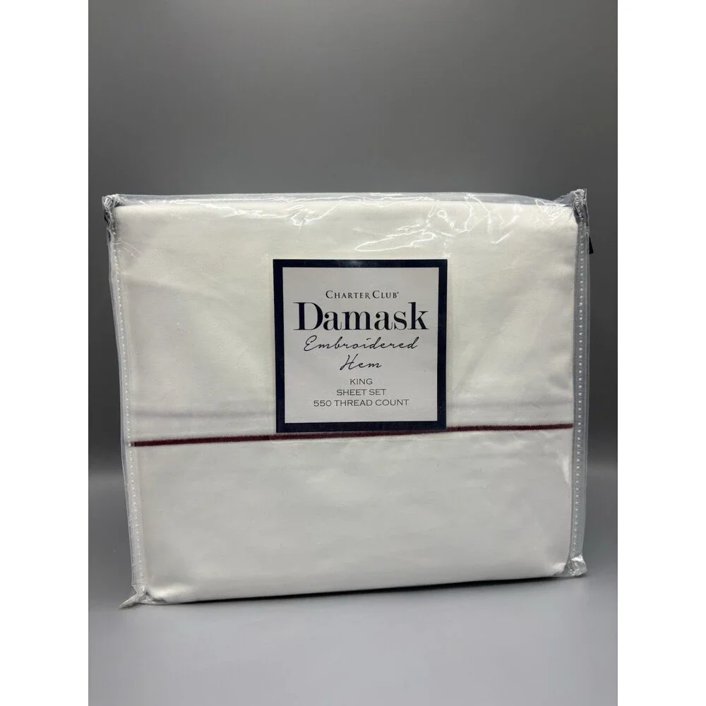 Charter Club Damask Embroidered Hem 550 Thread Count King Sheet Set